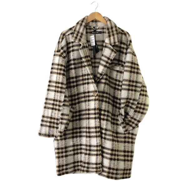 Blank NYC Rustic Cream Mustard Plaid GO AHEAD Button Down Jacket Coat L - Picture 4 of 8